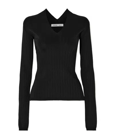 Carven Ribbed Silk-blend Top In Black