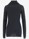 Carven Ribbed Wool And Silk Sweater In Black