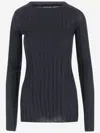 Carven Ribbed Wool And Silk Sweater In Black