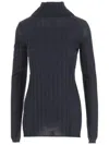 Carven Ribbed Wool And Silk Sweater In Blue