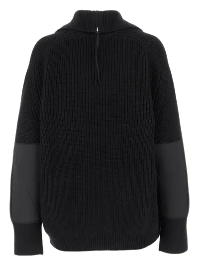 Carven Ribbed Zip-up Wool Sweater In Black