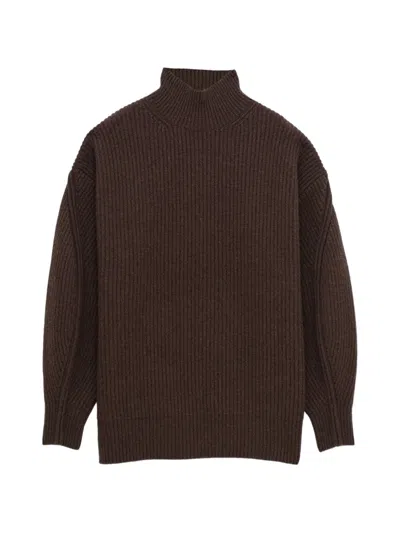 Carven Ribbed-knit High-neck Cashmere Sweater In Brown
