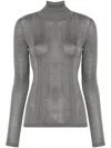 Carven Silk Turtleneck Sweater With Ribbed Hem In 灰色