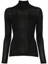 Carven Silk Turtleneck Sweater With Ribbed Hem In Black