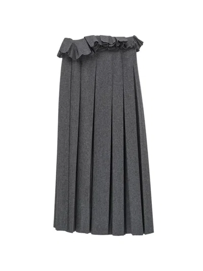 Carven Ruffled Pleated Midi Skirt In Gray