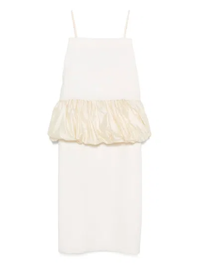 Carven Ruffled Silk Dress In Neutral