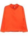 Carven Double Satin Blouse With High Collar In Orange