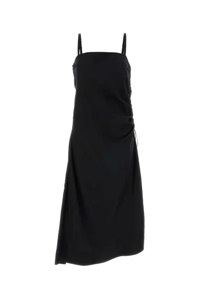 Carven Satin Mini Dress With Statement Draping In Black
