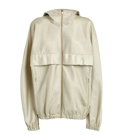 Carven Satin Oversized Zip-up Hoodie In White