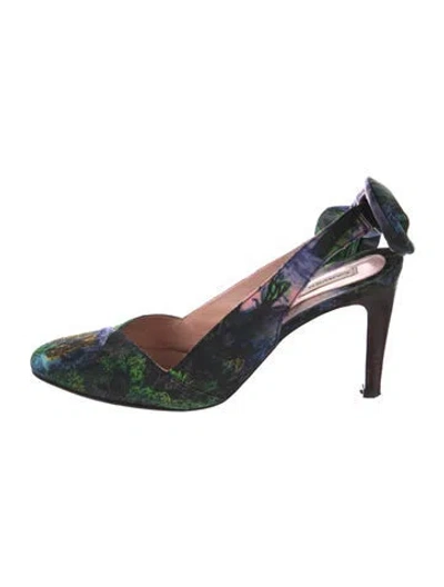 Pre-owned Carven Satin Printed Slingback Pumps In Multi