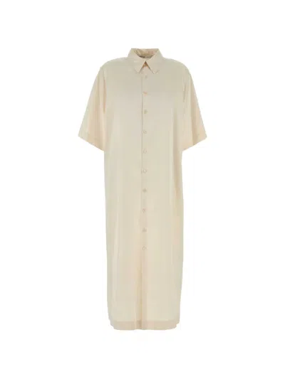 Carven Satin-finish Midi Shirt Dress In Neutral