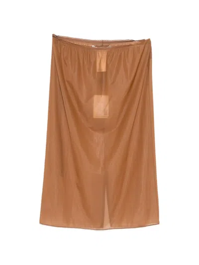 Carven Sheer Elasticated-waist Midi Skirt In Brown