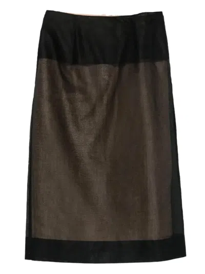 Carven Sheer Panelled Straight Midi Skirt In Black