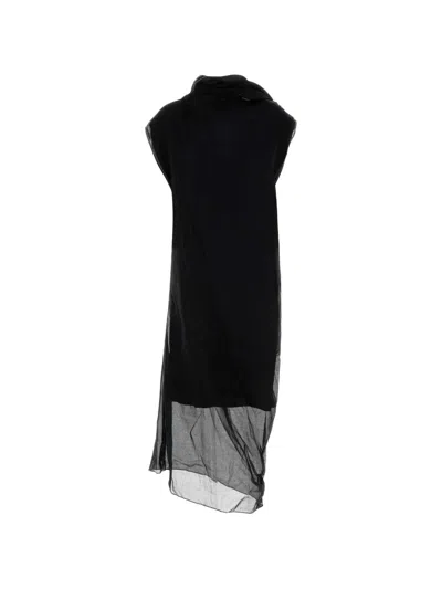 Carven Sheer-overlay Draped Midi Dress In Black