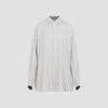 Carven Off-white Silk Shirt With Vertical Grey Stripes And Pointed Collar In White