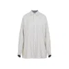 Carven Off-white Silk Shirt With Vertical Grey Stripes And Pointed Collar In White