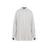 Carven Off-white Silk Shirt With Vertical Grey Stripes And Pointed Collar In White