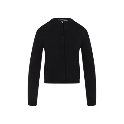 Carven Silk Button-up Sweater With Round Neckline In Black