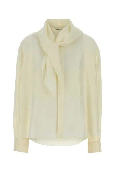Carven Silk Drape-neck Shirt In White