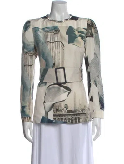 Pre-owned Carven Silk Graphic Print Top In Neutral