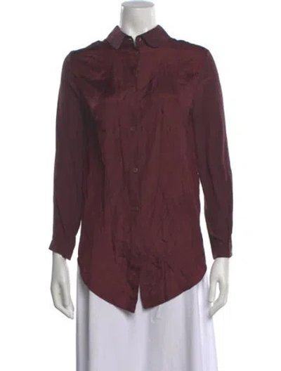 Pre-owned Carven Silk Long Sleeve Button-up Top In Burgundy