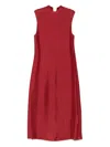 Carven Red Straight Silk Toile Midi Dress In Red