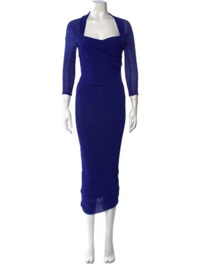 Pre-owned Carven Silk Midi Length Dress In Blue