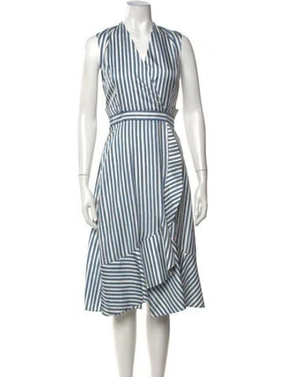 Pre-owned Carven Silk Midi Length Dress In Blue/white
