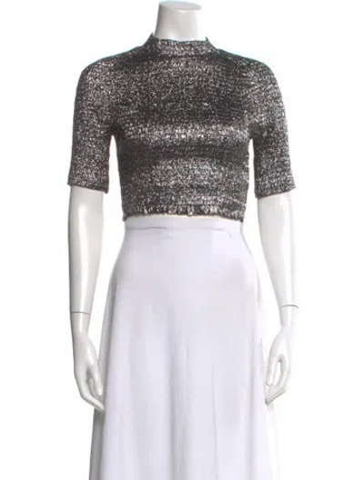 Pre-owned Carven Silk Mock Neck Crop Top In Silver