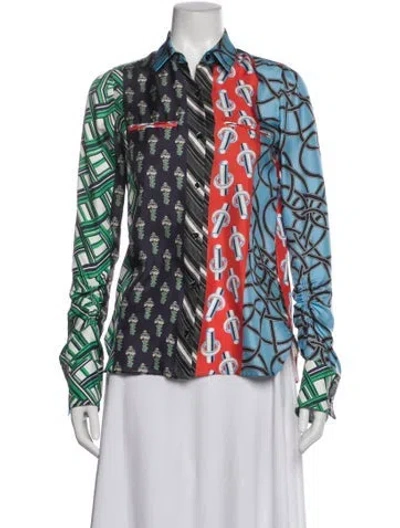 Pre-owned Carven Silk Patterned Blouse In Blue