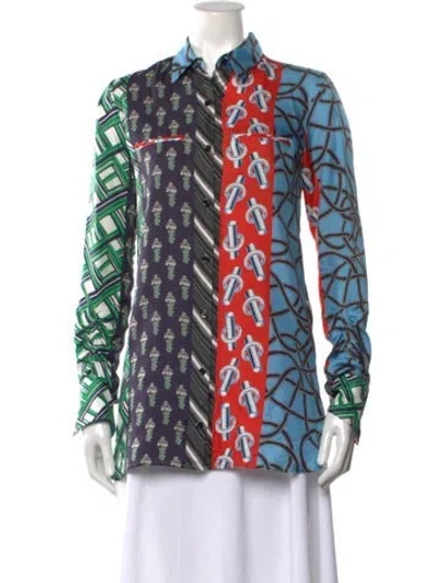 Pre-owned Carven Silk Patterned Top In Blue