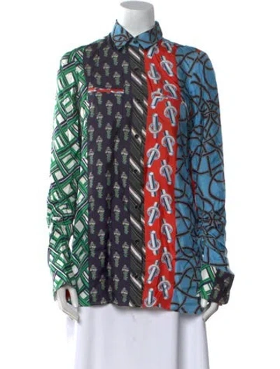 Pre-owned Carven Silk Printed Button-up Top In Blue