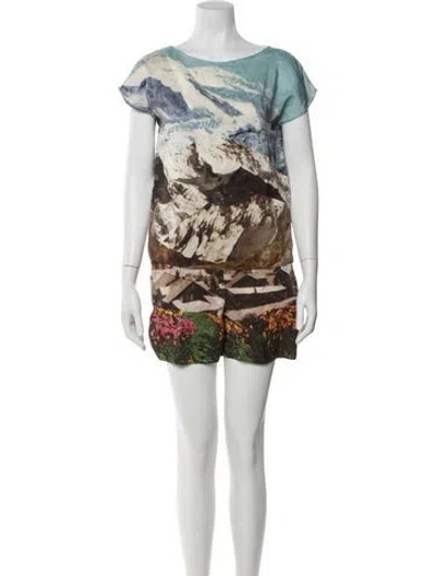 Pre-owned Carven Silk Printed Short Set In Brown