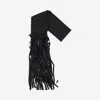 Carven Silk Scarf With Unique Ribbon Fringe Border In Black