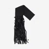 Carven Silk Scarf With Unique Ribbon Fringe Border In Black