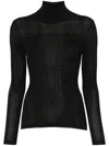 Carven Silk Turtleneck Sweater With Ribbed Hem In Black