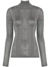Carven Silk Turtleneck Sweater With Ribbed Hem In Grey