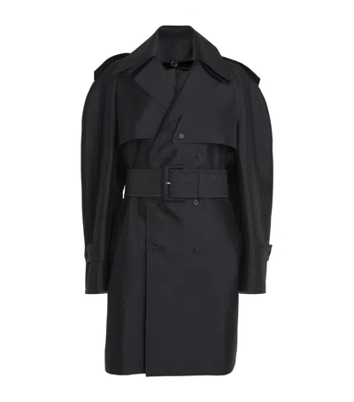 Carven Silk-wool Trench Coat In Black