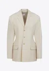 Carven Parchment White Wool Blazer With Notched Collar In Cream