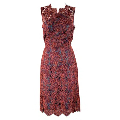 Pre-owned Carven Size M Orange Purple Guipure Lace Sleeveless Knee Length Cocktail Dress