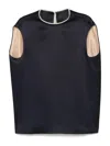 Carven Elegant Cocoon Top With Mock-pearl Trim In Blue