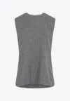 Carven Asymmetric Hem Wool Blend Shift Top With Camel Stripes In Gray