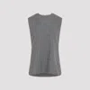Carven Asymmetric Hem Wool Blend Shift Top With Camel Stripes In Gray