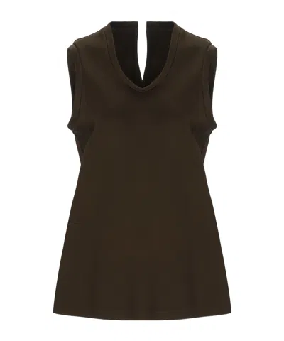 Carven Sleeveless Split-neck Top In Brown