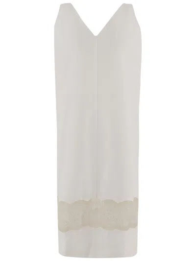 Carven Sleeveless White Cotton Dress With V-neckline And Lace Trim