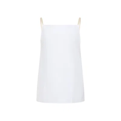 Carven Spaghetti Strap Top In Soft Polyester-silk Blend In White