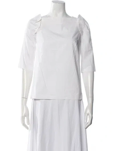 Pre-owned Carven Square Neckline Three-quarter Sleeve Top In White