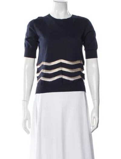 Pre-owned Carven Striped Crew Neck Sweater In Blue