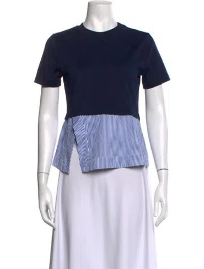 Pre-owned Carven Striped Crew Neck T-shirt In Blue