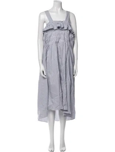 Pre-owned Carven Striped Long Dress In Blue